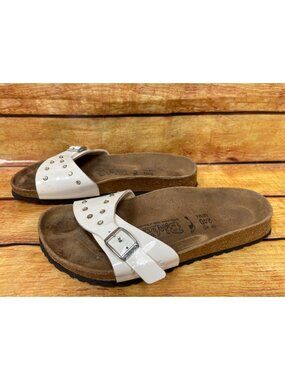 BIRKENSTOCK Birki's Madrid Patent White Gems Slide Sandals Womens 37 / 6 (7L33)